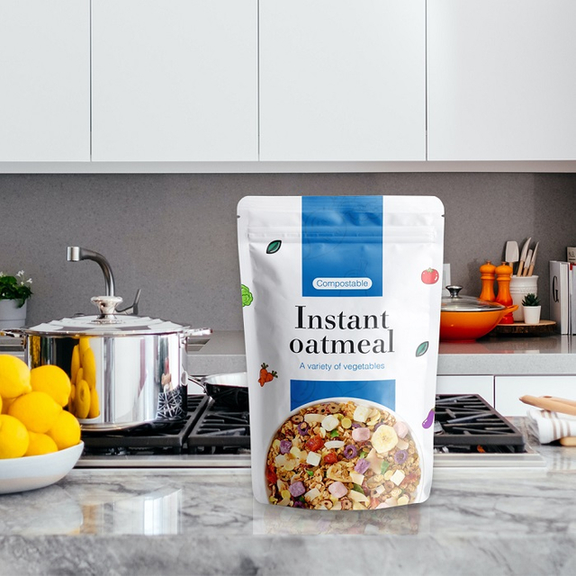 Bolsa De Avena Instantánea Compostable Que Se Puede Volver A Sellar Con Fondo De Caja De Alta Barrera De Diseño Personalizado