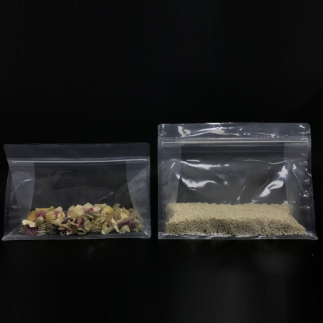 Bolsas Transparentes De Fondo Plano De Plástico Reciclado Laminado Ziplock De Calidad Alimentaria Para Cereales De Grano