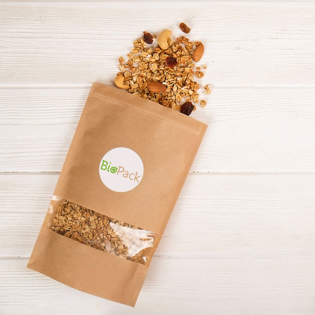 Bolsas De Pie Kraft Compostables Ziplock Certificadas Por La FDA Para Granola Sin Gluten