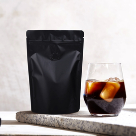 Bolsa de café de pie negro mate de 100 piezas de 8 oz con válvula de desgasificación unidireccional
