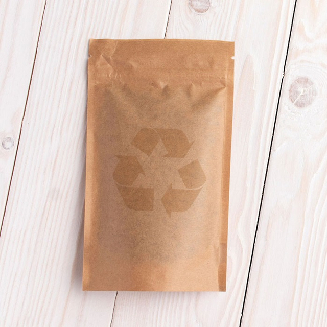 Bolsa De Papel Reciclado Marrón Impermeable De Calidad Alimentaria Con Cierre De Cremallera Y Base Plana