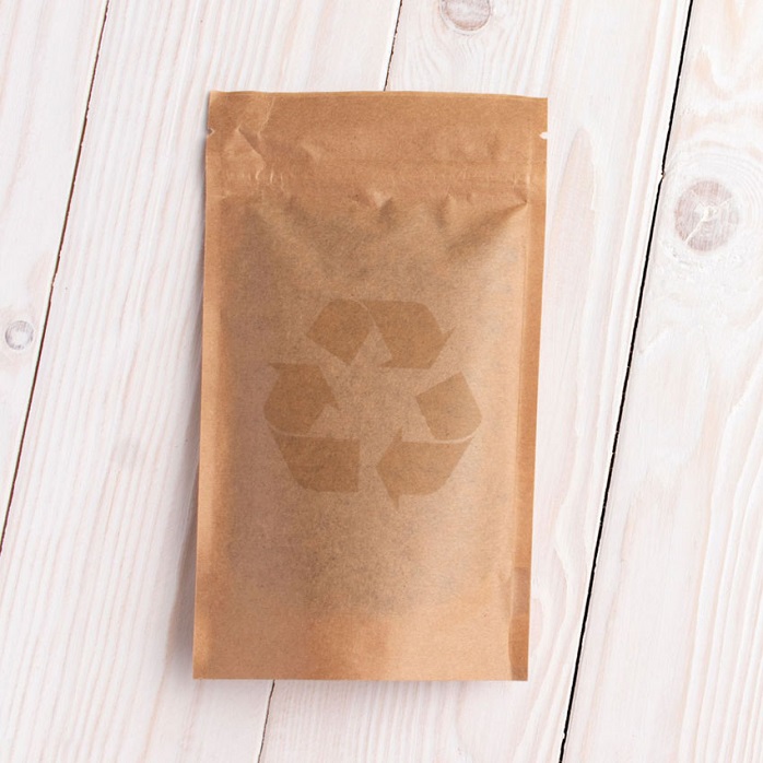 Bolsa De Papel Reciclado Marrón Impermeable De Calidad Alimentaria Con Cierre De Cremallera Y Base Plana