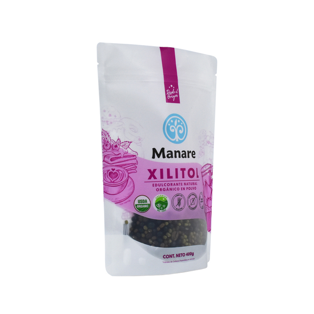 Bolsas reciclables con cremallera superior Ziplock con acabado mate para embalaje de condimentos Xilitol