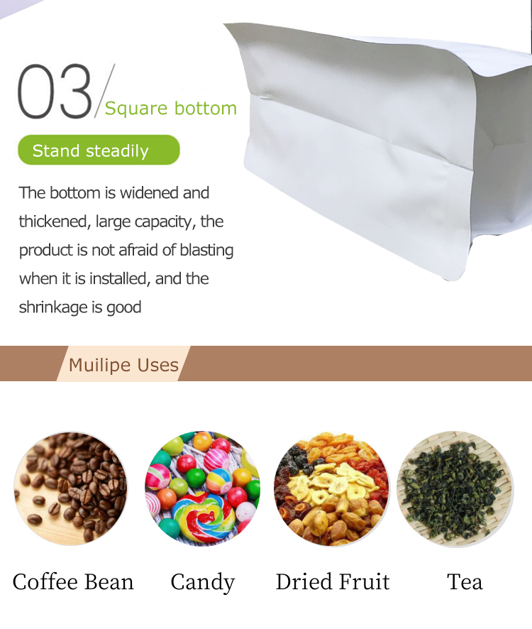 100PCS 1kg Bolsas de caf&eacute; blancas de fondo plano con cremallera frontal