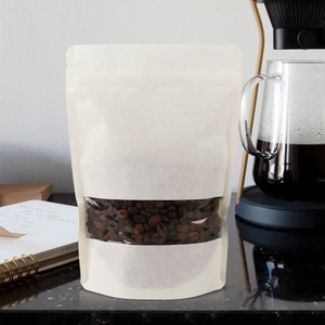 El papel Kraft blanco compostable ecológico laminado de grado alimenticio se levanta la bolsa de café con ventana
