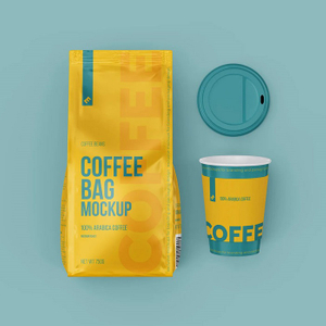 Empaque amarillo café brillante con fondo y fuelle lateral con diseño de impresión de logotipo personalizado