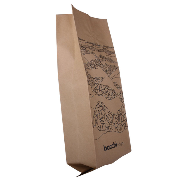 Bolsa de café con fuelle lateral de papel Kraft compostable personalizado