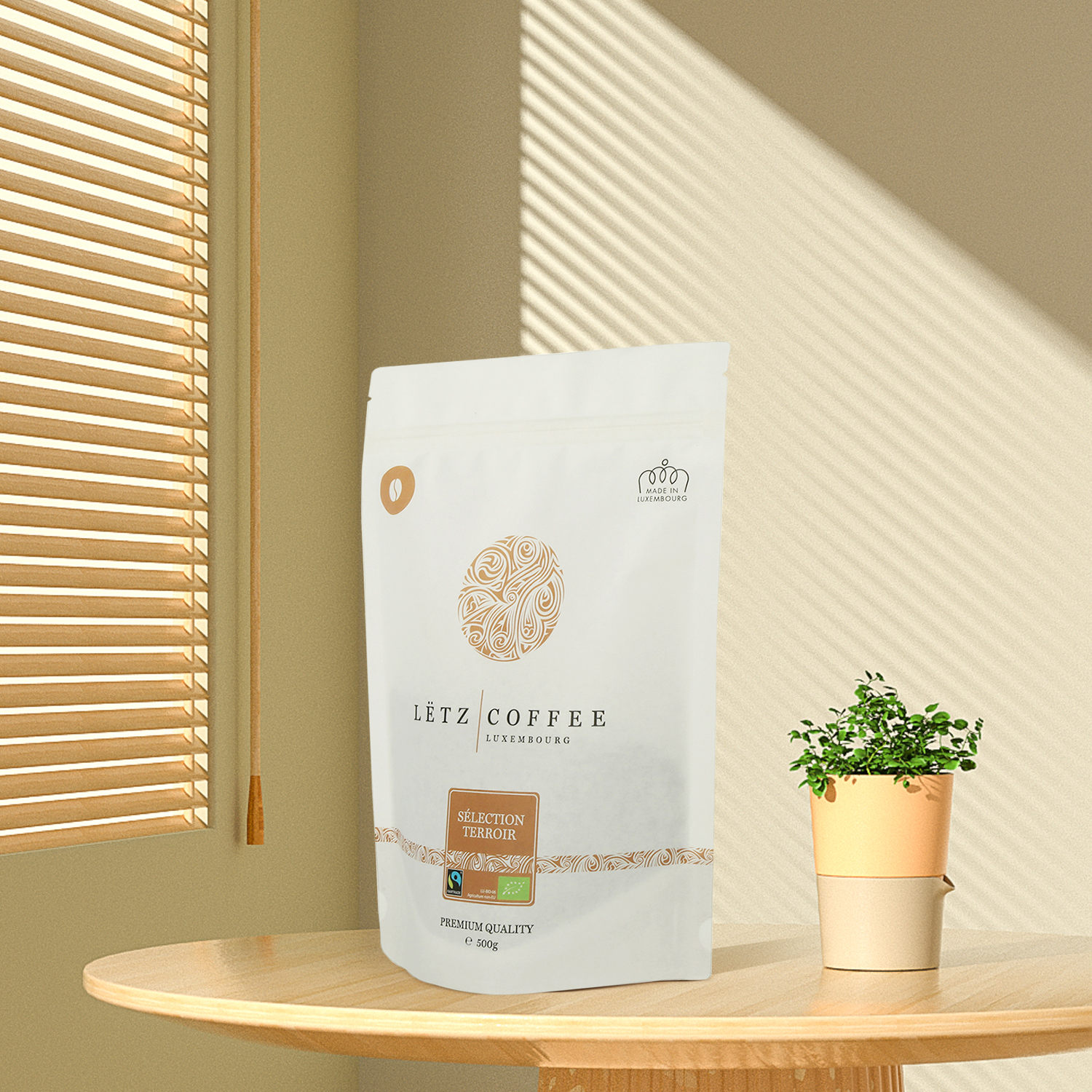 Envasado personalizado de café tostado orgánico compostable