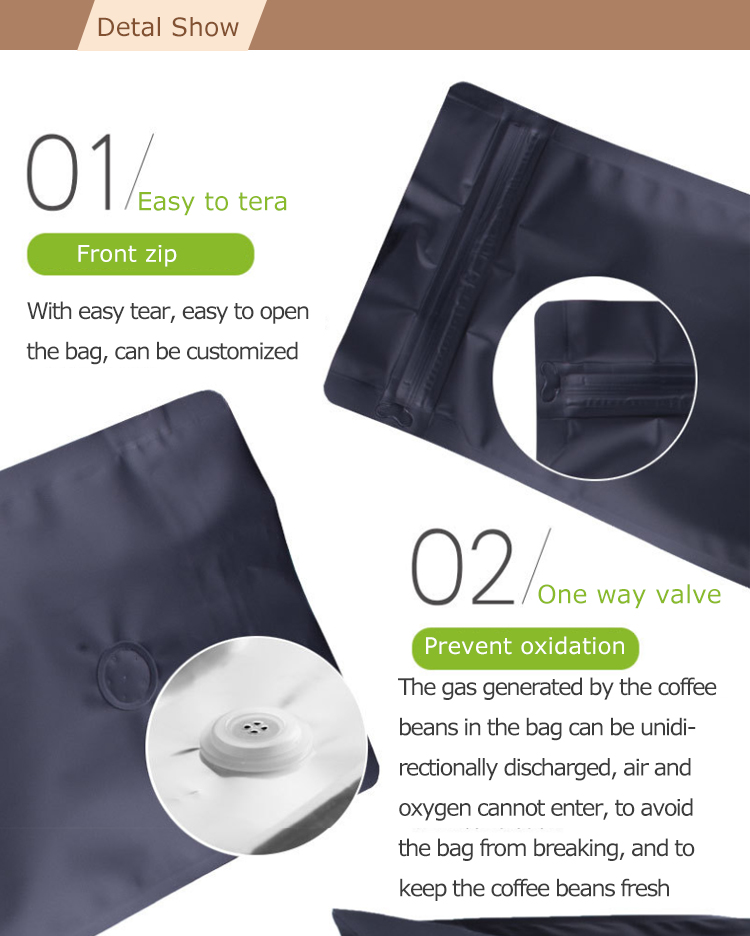 100PCS 1kg Bolsas inferiores de caja de fuelle negro mate de 4 lados