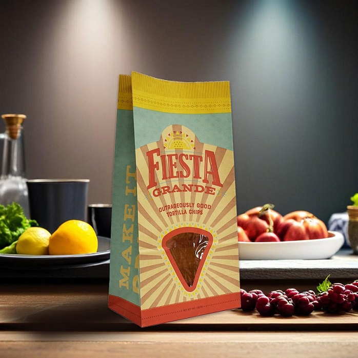Bolsa De Papel SOS Marrón De Grado Alimenticio Personalizada Con Ventana Para Totopos